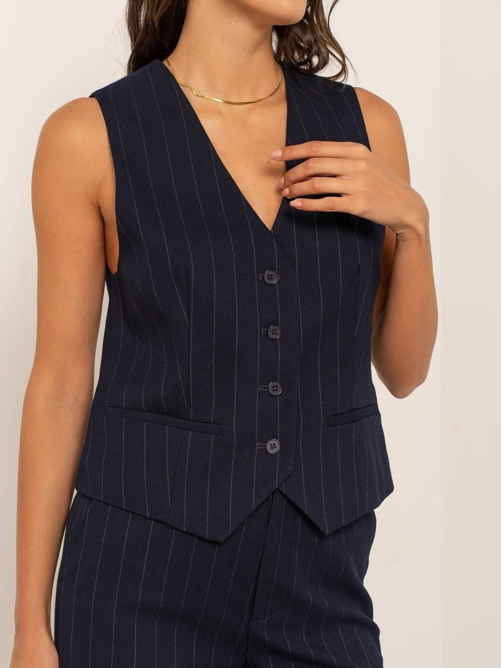 Maison d'Amélie Women's Navy Pinstripe Tailored Vest - Classic Office Vest